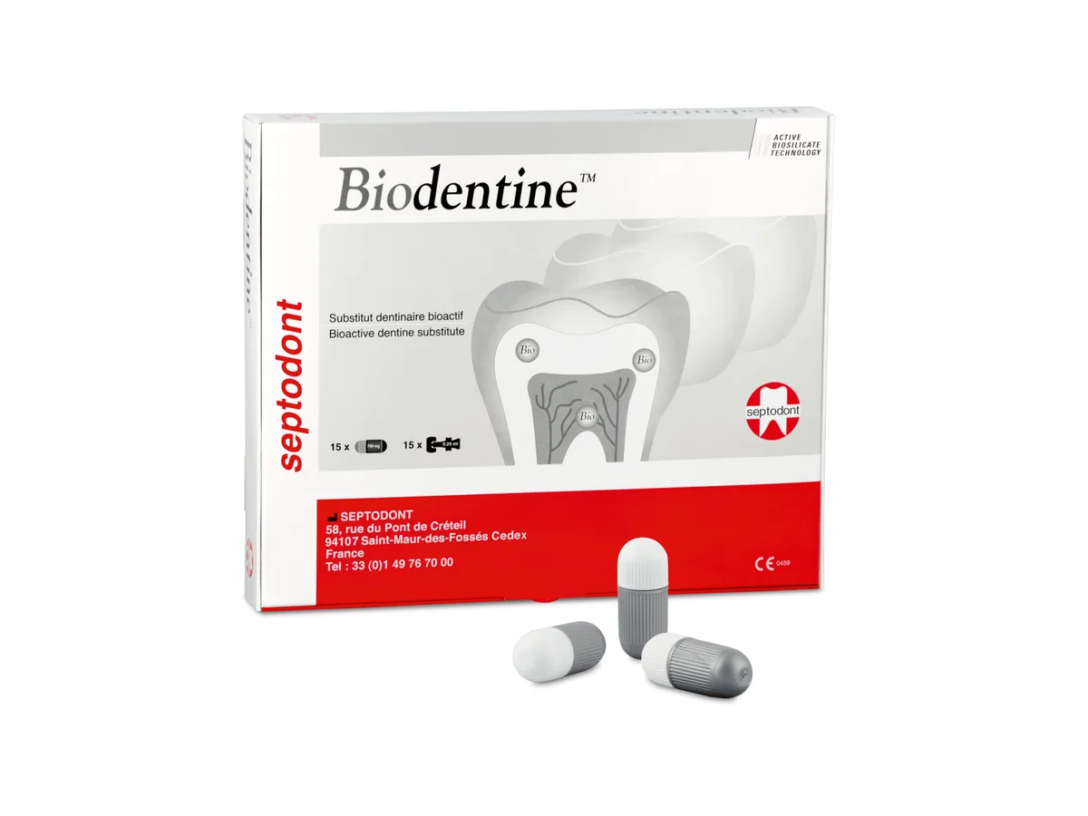 A pack of Biodentine by Septodont, with its capsules