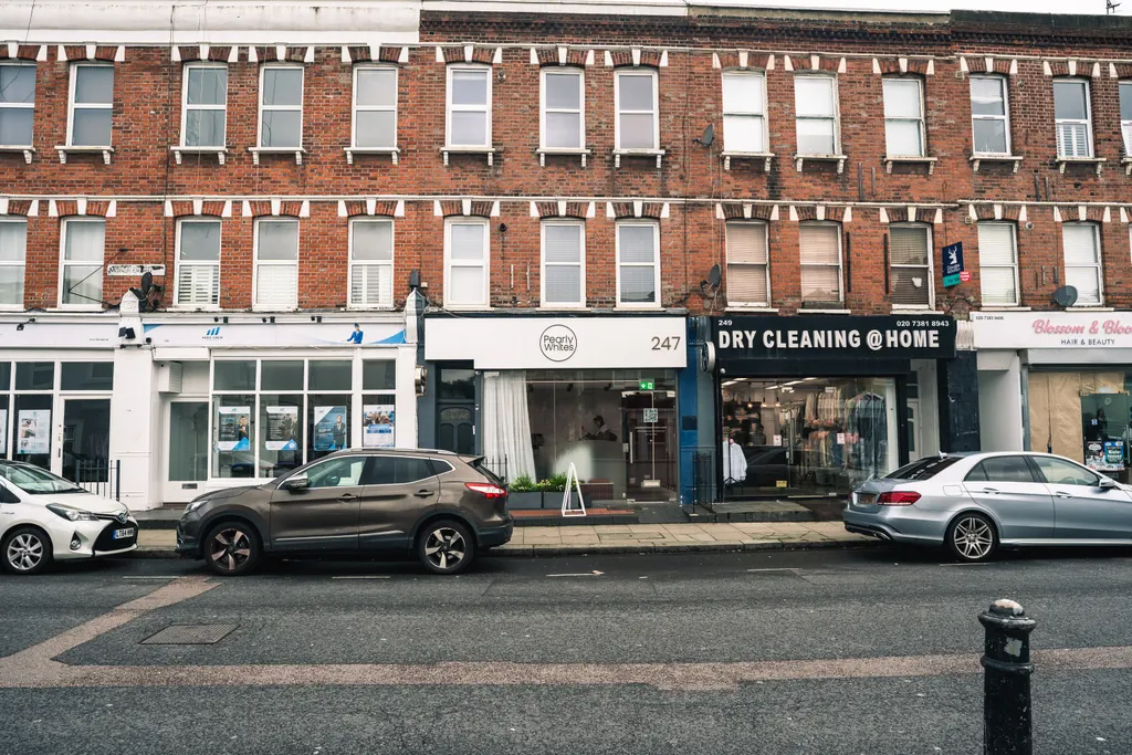 Pearly Whites among the shops on Munster Road, Fulham