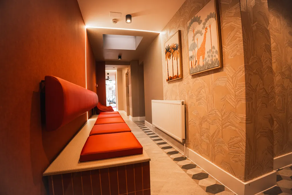 The Pearly Whites corridor, with its giraffe artwork
