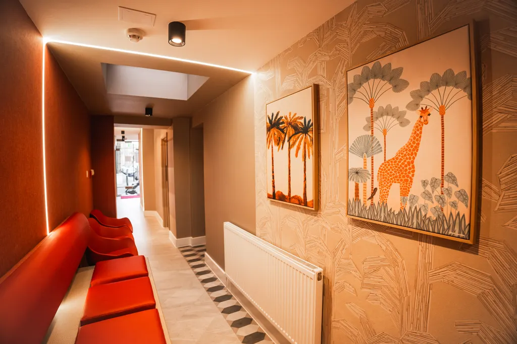 The Pearly Whites corridor, with its giraffe artwork